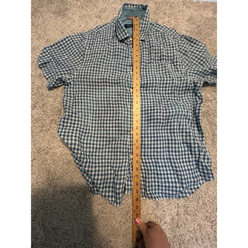 Tommy Bahama Mens Short Sleeve Gingham 100% Linen Button Up Shirt Large Damage - Picture 6 of 9